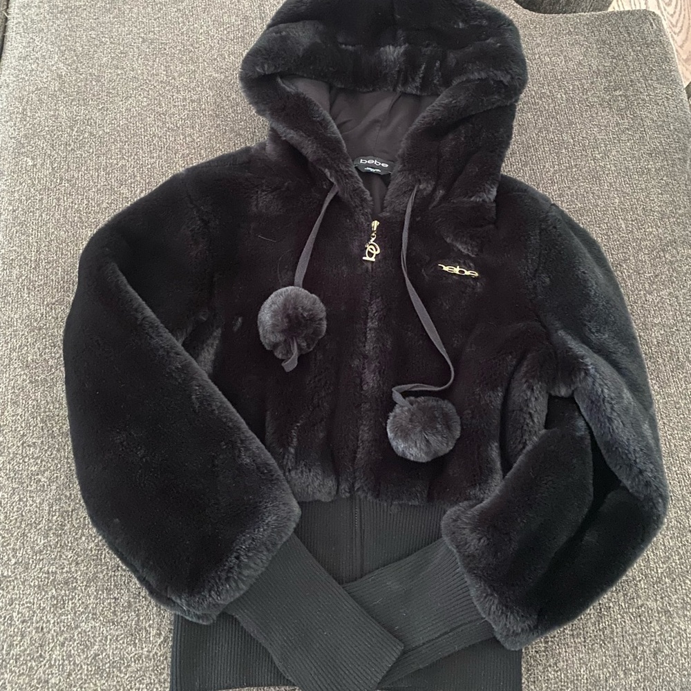 Black Bebe M Faux Fur Coat